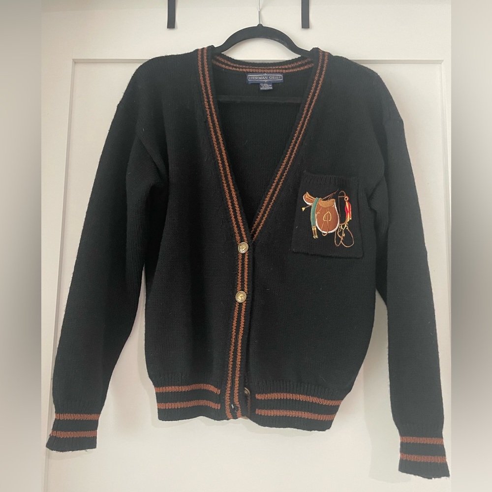 Vintage black horse-themed sweater by Herman Geist - Size small